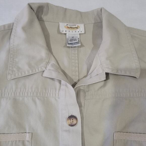 Vtg Talbots Button Up Shirt Dress Khaki Tan Womens 12 Petite Cotton Safari - Picture 5 of 15
